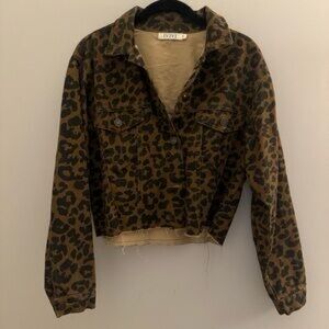 IVIVI Leopard Cropped Denim Jacket